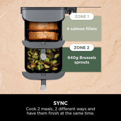 Ninja Double Stack XL Air Fryer, Vertical Dual Drawer AirFryer with 4 cooking levels, 2 Drawers and 2 Racks, Space Saving Design, 9.5L Capacity, 6 Cooking Functions, 8 Portions, Grey SL400UK