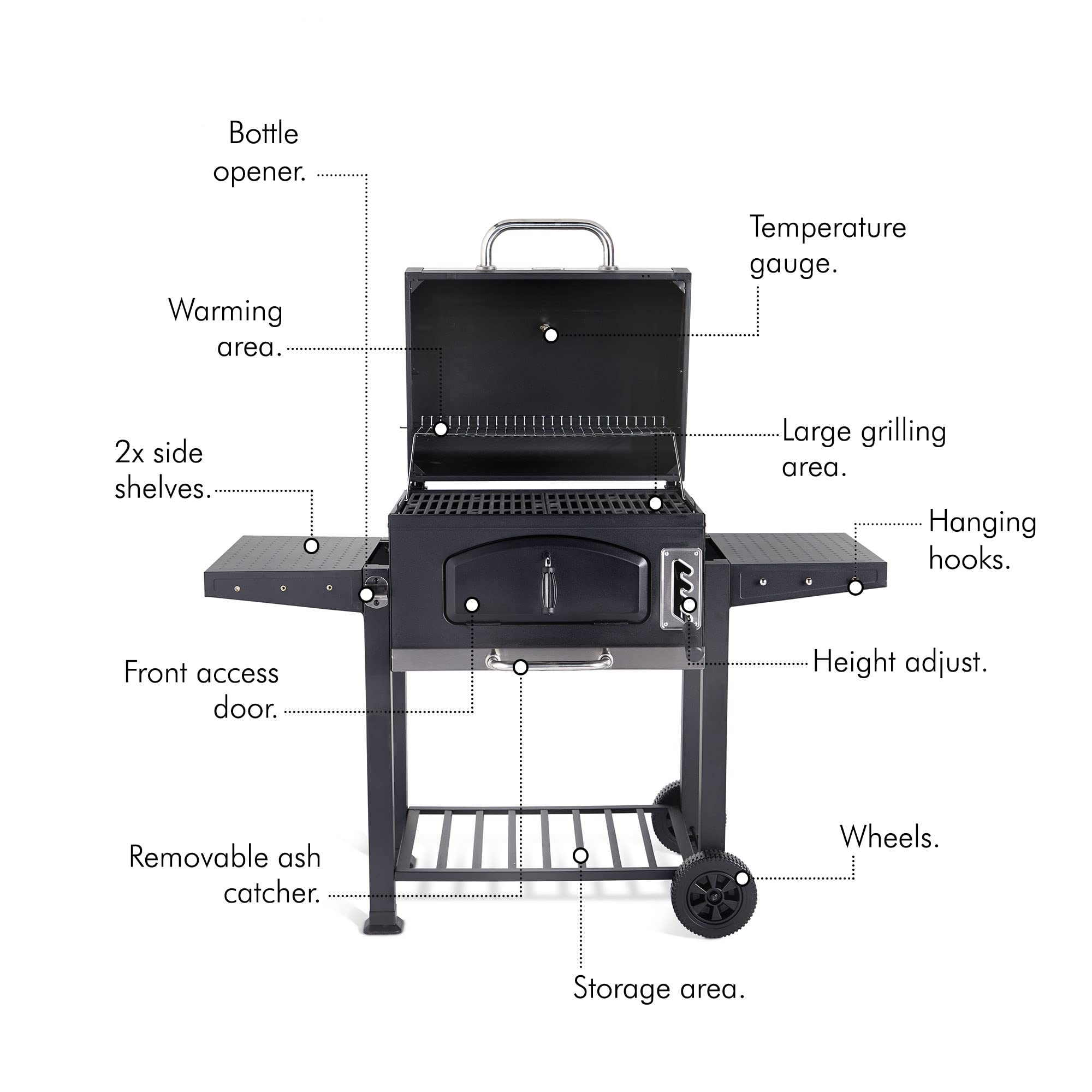 VonHaus BBQ, Charcoal Barbecue, Portable BBQ Use Anywhere In Your Garden, For Grilling Meat, Fish & Vegetables, With Side Tables & Temperature Gauge For The Perfect Barbecue Every Time